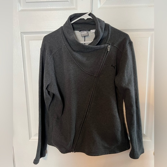 Puma Asymmetrical Dark Grey Zipper Sweatshirt Jacket - Picture 2 of 5